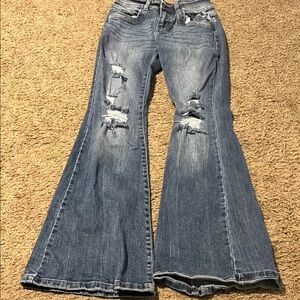 Women's Distressed Flare Jeans - Blue